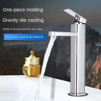 Grifo de lavabo de mesa fría y caliente para baño de un solo orificio cuadrado elevado - details 1