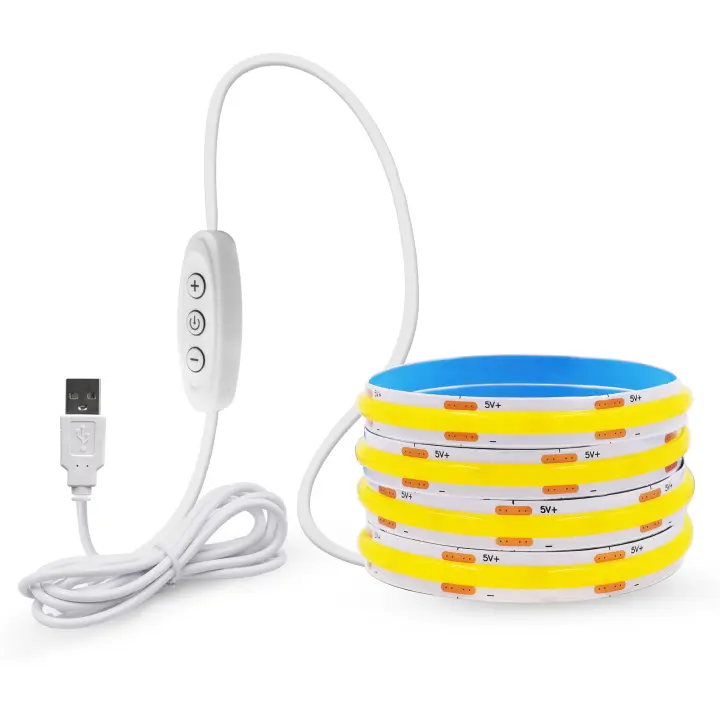 Tira de luces LED COB regulable, cinta LED Flexible USB de 5V con interruptor de encendido y apagado, iluminación lineal de alta densidad de 320LED con cinta adhesiva - 1