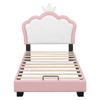 Marco de Cama para Niños 90*200cm con Base de Rebanado y Almohadilla Diseño de Corona Rosa - details 3