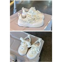 Zapatos casuales para niñas 2025 Zapatillas de deporte de princesa con flores de perlas y diamantes de imitación para niños - details 16