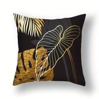 Funda De Almohada De Elemento De Hoja De Loto Dorado, agregar Rápidamente Un Regalo De Viento Natural A La L, 4 piezas - details 3