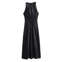 TRAF 2024 vestido Midi de satén fruncido para mujer, vestido largo sin mangas de verano para mujer, vestidos de fiesta elegantes plisados - details 7