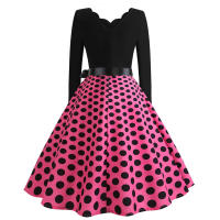 Women plaid print long sleeve vintage a line party dress v neck - details 81