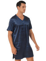 Camisón de satén para hombre y mujer, ropa de dormir de manga corta con cuello en V, ropa de dormir para el hogar, ropa de dormir con abertura lateral, albornoz para dormir - details 22