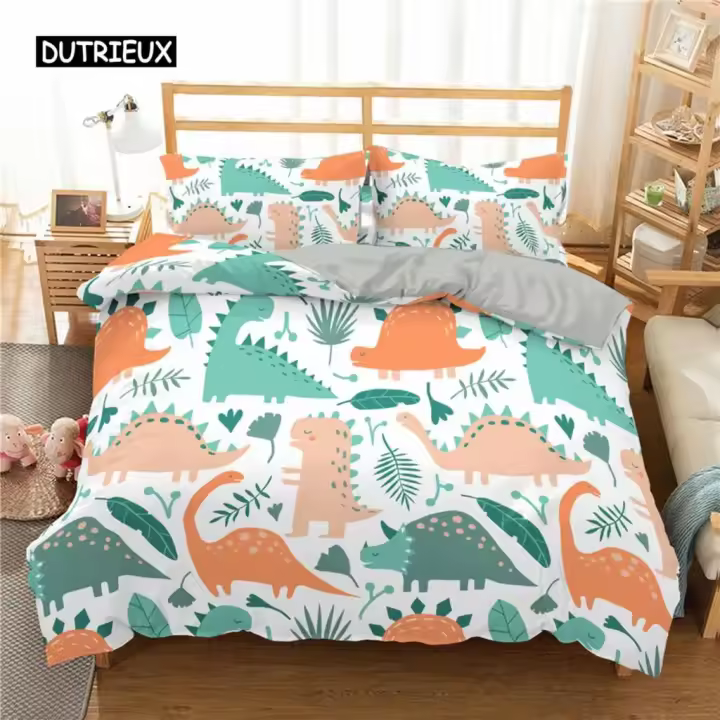 Juego de Ropa de Cama de Dinosaurios de Dibujos Animados Cubierta de Edredón de Microfibra con Estampado 3D para Niños Niñas Tamaño Doble Single - 1