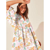 Vestido corto de vacaciones de playa de rayón informal suelto con lazo floral para mujer de moda de verano - details 141