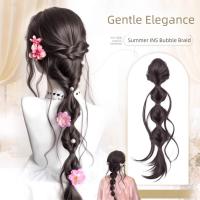 Extensiones de cabello sintético con trenzas falsas de burbujas, banda para el cabello, cola de caballo rizada y desordenada, Clip de garra, piezas de cabello postizo esponjoso para mujer - details 2