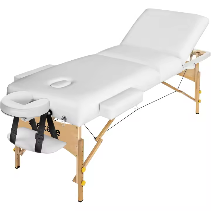 Mesa de Masaje de Madera Camilla Plegable Profesional Ajustable para Fisioterapia, Quiromasaje, Tatuajes, Reiki, Estética Blanco 218x102x65-90 cm - 1