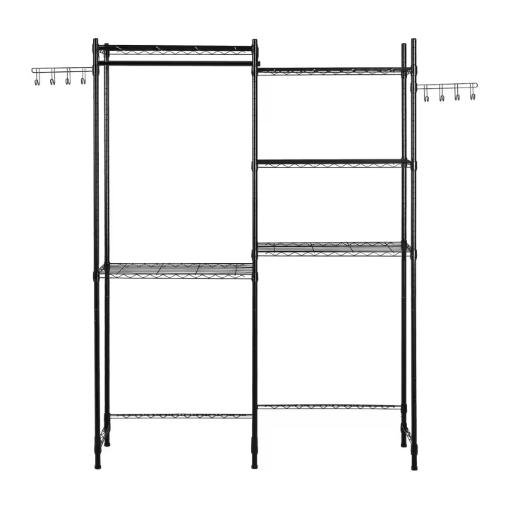 SucceBuy Estantes de almacenamiento para lavadora y secadora, estante para lavandería de 5 niveles con barra para colgar y ganchos, estantería ajustable de doble fila para una organización de lavandería que ahorra espacio, negro - 1