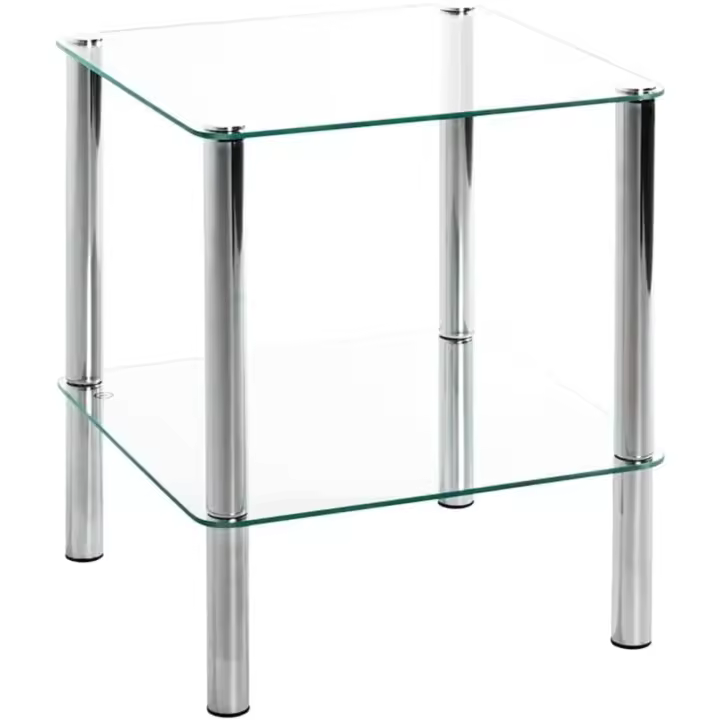 HAKU Möbel Mesa auxiliar cromo, Metal, cristal de seguridad - Dim. : AN 39 cm x AL 47 cm x P 39 cm, Estilo: Moderno - 1