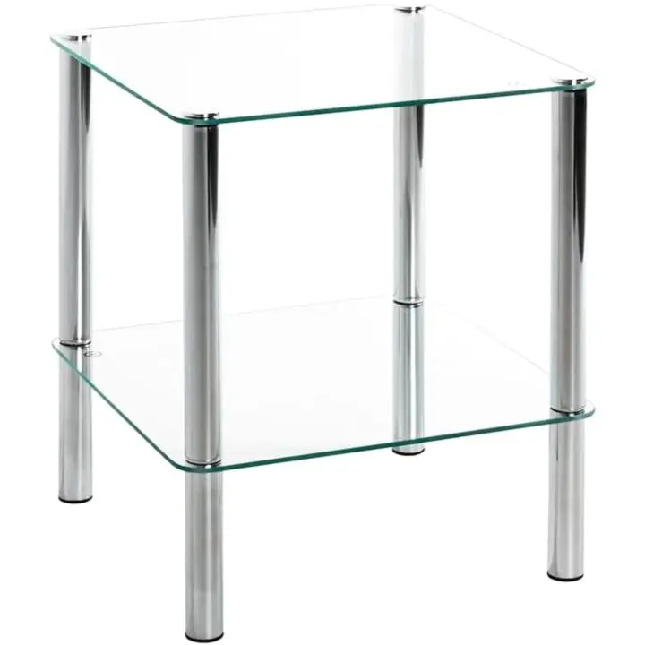 HAKU Möbel Mesa auxiliar cromo, Metal, cristal de seguridad - Dim. : AN 39 cm x AL 47 cm x P 39 cm, Estilo: Moderno - 1