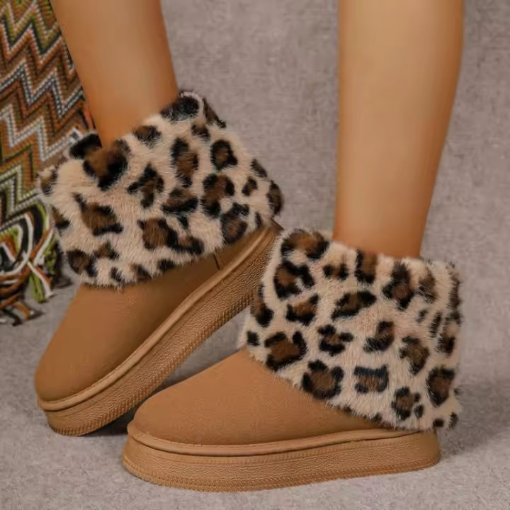 Botas de nieve de invierno para mujer, botines informales con estampado de leopardo, zapatos cálidos para mujer - 1