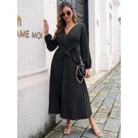Elegante Vestido Largo Plisado de Color Sólido para Mujer Moda Otoño Primavera 2025 - details 15