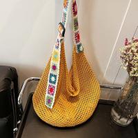 Bolso de mano de ganchillo de gran capacidad para mujer, bolsa tejida hueca ligera de estilo étnico, con correa bordada, tejido de algodón - details 18