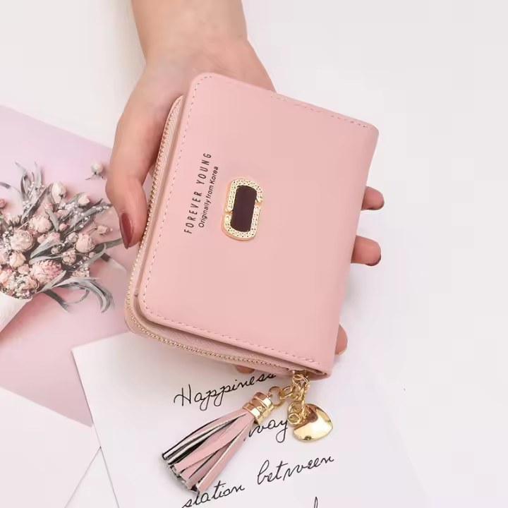 Cartera para mujer estilo corto estudiante versión coreana lindo monedero plegable 2025 nuevo estilo fresco tarjetero cartera Combo - 1