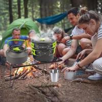 Camping Cookware Mess Kit Backpacking Gear & Hiking Outdoor Cooking Equipment , Lightweight, Compact, Durable pot pan Kettle