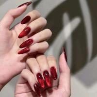 24 Piezas de uñas artificiales rojas largas Completamente cubiertas Punta de gelatina - details 0