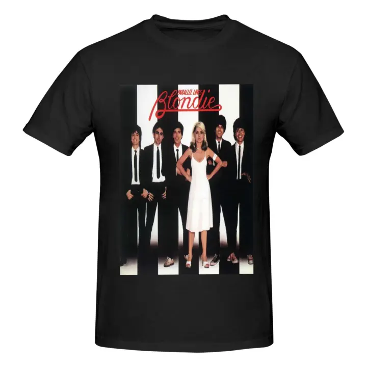 Blondie Camiseta de manga corta para hombre, Camisa de algodón con líneas paralelas, color negro - 1