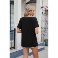 BUNO-2025 Nueva camiseta holgada de manga corta con cuello en V de Color sólido para mujer - details 30