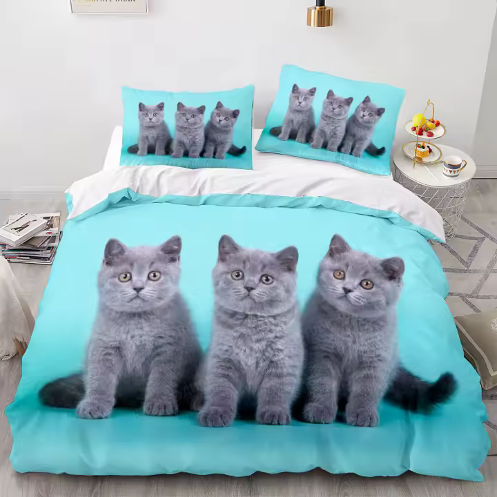 Funda de edredón con estampado 3D de gato y Animal, juego de cama individual, tamaño doble, grande - 1