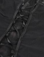 lenceria negra, sujetador bordado, proxeneta de cuero con volantes en la entrepierna, camisola interior, pijama oversize, mujer - details 7