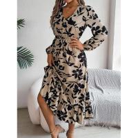 Vestidos de moda con cuello en V Vestido estético de manga larga con volantes florales para mujer, nuevo en oferta - details 1