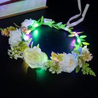 Diadema con corona de flores de rosas de imitación, diadema con corona luminosa brillante, Tiara de tela, guirnalda de luz LED, accesorios para fotos - details 8