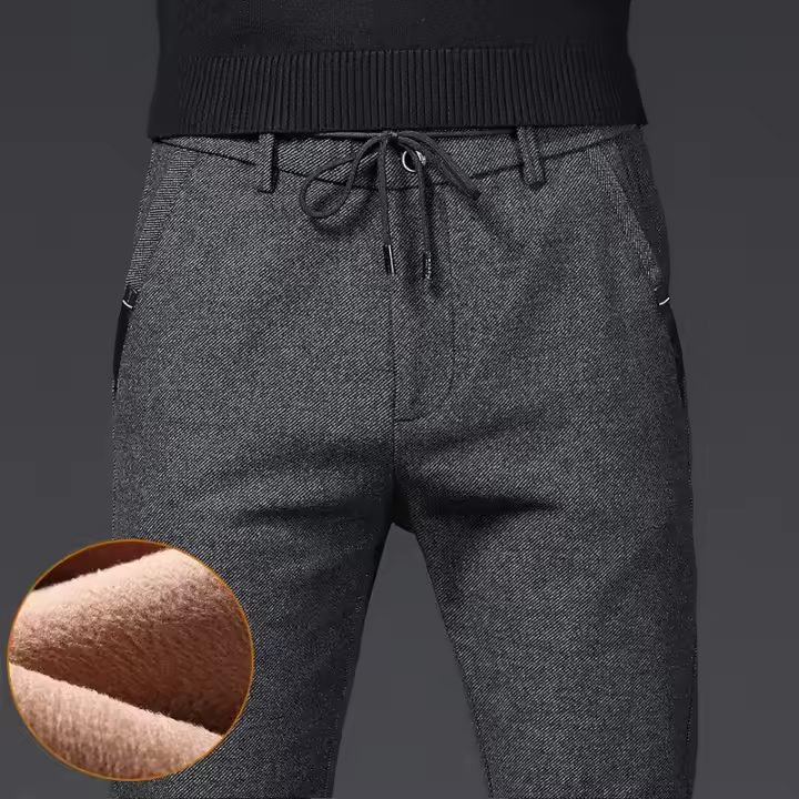 Pantalones de felpa de invierno para hombre, pantalones de negocios a la moda, cálidos, con cordón de terciopelo, gruesos, informales, elásticos, ropa masculina 28-29 - 1