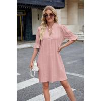 BUNO-2025 suelto con cuello en V y manga cinco cuartos jacquard de color liso para mujer - details 13