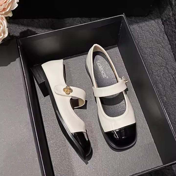Clásico versátil Xiaoxiangfeng palabra con tacón grueso para aumentar la altura de los zapatos individuales Mary Jane - 1