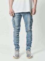 Nuevos pantalones vaqueros para hombre, pantalones vaqueros lavados de Color sólido con múltiples bolsillos, pantalones vaqueros Cargo de cintura media, pantalones casuales de moda de talla grande, ropa diaria para hombre - details 8