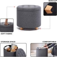 almacenamiento de lino acolchada redonda de 45 cm, taburete puf con almacenamiento (beige) - details 18