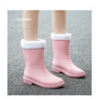 Botas de lluvia de media pantorrilla para mujer, zapatos de goma, Botas de lluvia acolchadas de algodón, zapatos antideslizantes impermeables para mantener el calor, invierno, nuevo - details 6