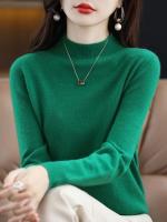 100% suéter de cachemira de lana merina, suéter tejido para mujer, jerséis de manga larga con cuello alto, ropa de otoño e invierno, Jersey cálido, Tops - details 7