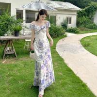 Pausa para el café Vestido floral de verano con suave viento francés, hombro de una palabra con cuello en V Un vestido de péndulo JY25242 - details 7
