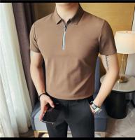 Polo de manga corta bordado de malla transpirable de verano para hombre, camiseta informal de negocios con solapa y media cremallera, - details 50