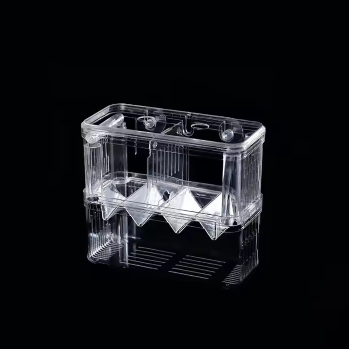 Caja de aislamiento acrílica para cría de peces, transparente con ventosa, caja incubadora para acuario, placa de aislamiento móvil de doble cubierta - 1