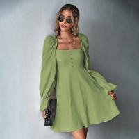 Elegante Vestido de Manga Larga para Mujer Cuello Cuadrado Cintura Ajustada Ropa de Moda Trendy - details 13