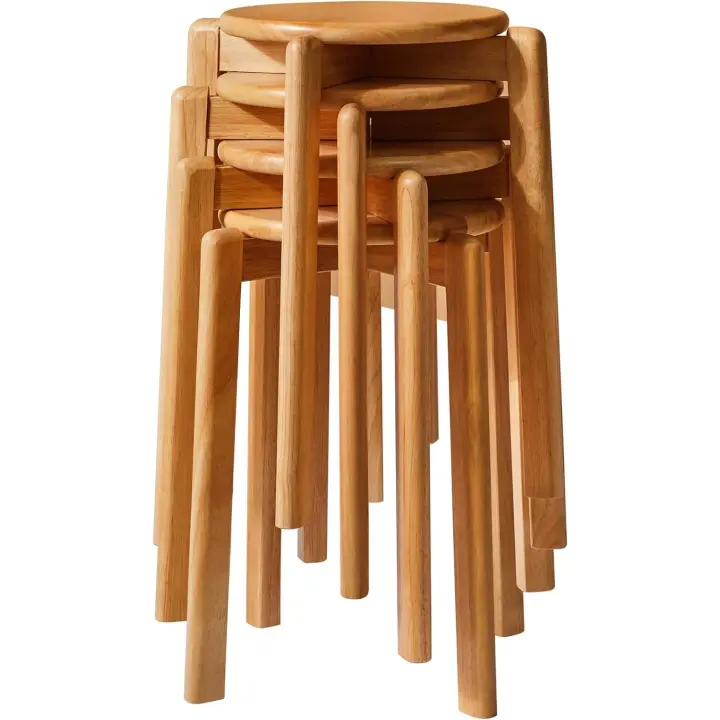 Juego de 4 Taburetes Redondos de Madera Taburetes de Bar Silla Apilable Mini Taburete - 1