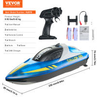 VEVOR-barco a Control remoto para piscinas y lagos, barco de carreras con luz LED, 2 baterías recargables, 2,4 GHz, 12 km/h - details 6