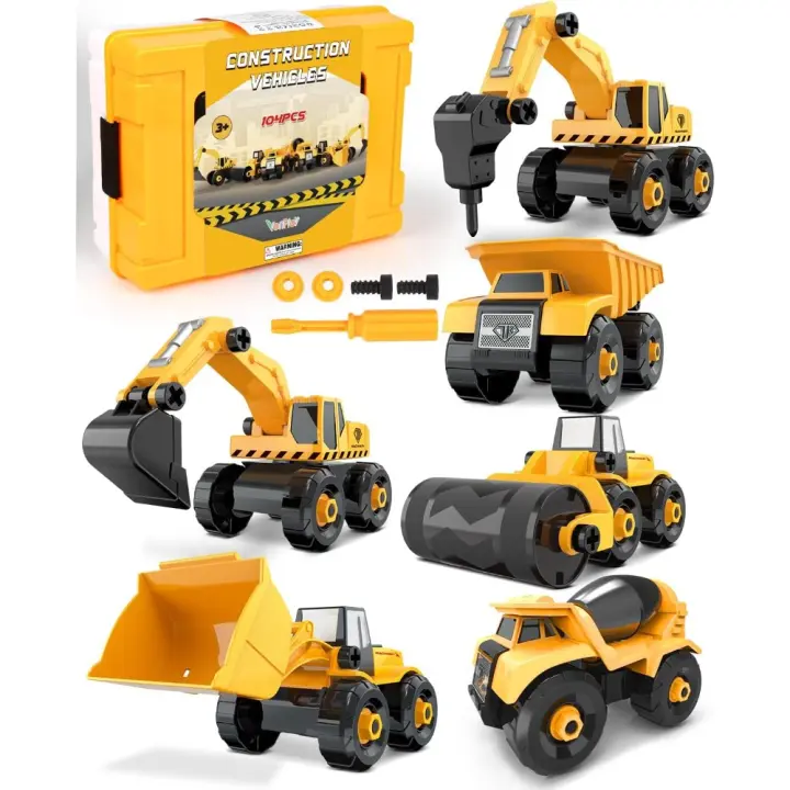 Desmontar y ensamblar Vehículo de construcción, Juguete excavador, 6 Camiones en 1 con Herramientas para Niño y Niña de 3 A - 1