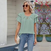 Tops elegantes de Color sólido para mujer, blusa holgada de manga corta, nueva camisa de gasa con cuello redondo para mujer - details 15