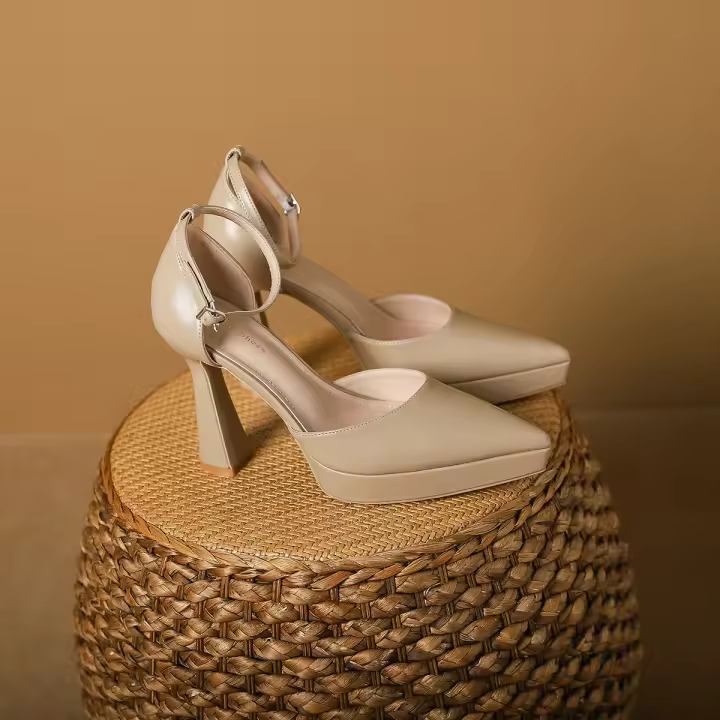 Tacones altos de aguja con punta hueca, estilo francés, con hebilla de una palabra. - 1