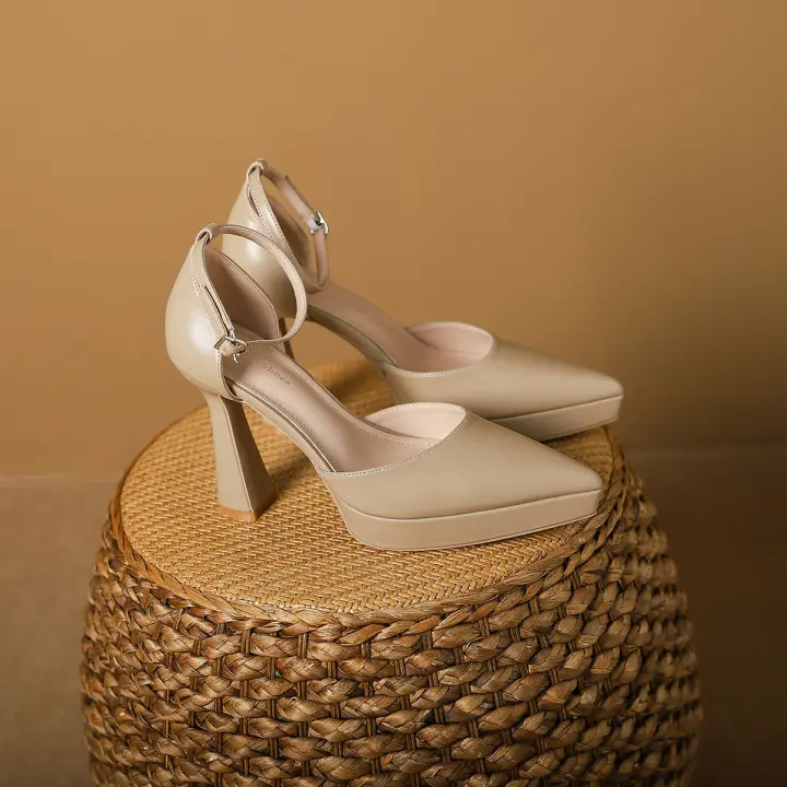 Tacones altos de aguja con punta hueca, estilo francés, con hebilla de una palabra. - 1