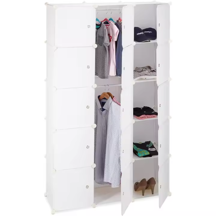Armario Modular con 11 Compartimentos y 2 Barras, Blanco, 37x110x181 cm, plástico - 1