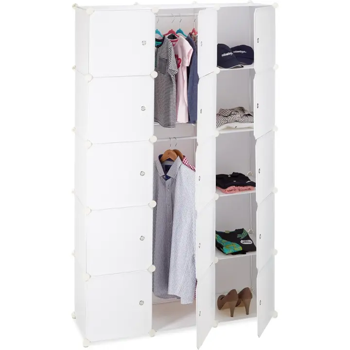 Armario Modular con 11 Compartimentos y 2 Barras, Blanco, 37x110x181 cm, plástico - 1