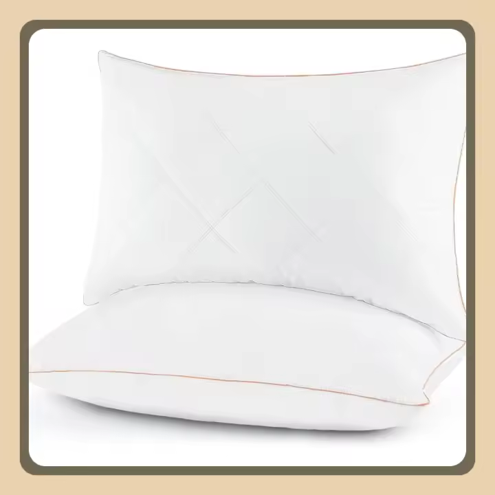 Almohadas de 60% Plumas de Ganso y 40% Poliéster, 2 Unidades 50X75cm, Funda de 100% Algodón, Antiácaros Hipoalergénico, Natural, Medio Apoyo - 1
