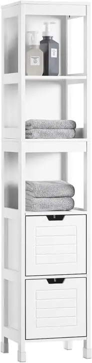 Armario de Baño Estrecho Moderno Diseño Nórdico Compacto con 3 Estantes y 2 Cajones - 1