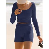 BUNO-Conjunto de ropa de estar por casa para mujer, tops ajustados de manga larga y pantalones cortos de motorista, 2 piezas, verano, 2025 - details 44