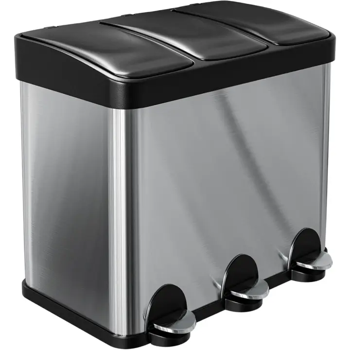Cubo de Basura Triple con Patas 60 x 37 x 49 cm Compartimentos Removibles de 15 Litros - 1